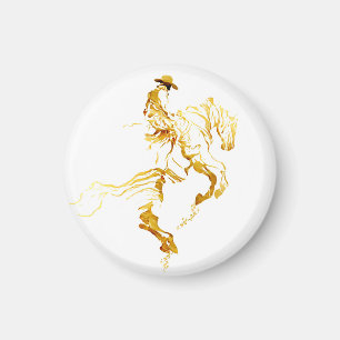 Goldener Cowboy auf aufbäumendem Pferd Magnet