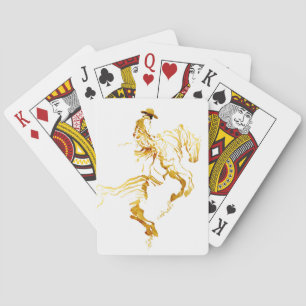 Goldener Cowboy auf aufbäumendem Pferd Spielkarten