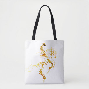 Goldener Cowboy auf aufbäumendem Pferd Tasche