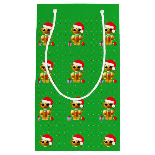 Goldener Cute Christmas Cats Kleine Geschenktüte (Vorderseite)