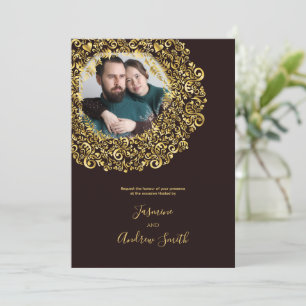 Goldener Damast Bilderrahmen Jubiläum Einladung