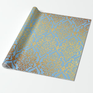 Goldener Damast-blauer Himmel königlicher Geschenkpapier