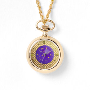 Goldener Damast mit einem Imitat lapis lazuli gems Armbanduhr