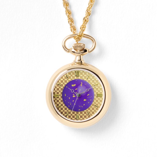 Goldener Damast mit einem Imitat lapis lazuli gems Armbanduhr (Vorderseite)