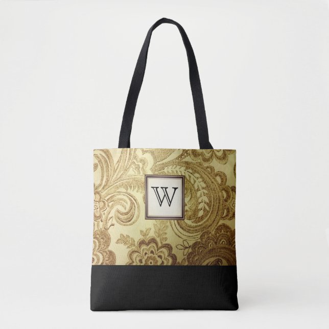 Goldener Damast mit Schwarzer Monogram Tasche (Vorderseite)