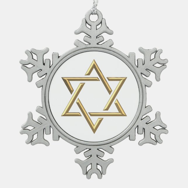 Goldener Davidsstern Schneeflocken Zinn-Ornament (Vorderseite)