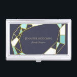 Goldener der Edelstein-Kontur-| Schmuck-Designer Visitenkarten Etui<br><div class="desc">GeschäftsKartenhalter im Marineblau,  welches die Konturen eines Juwels im Imitatgold,  -WEISS und -türkis kennzeichnet.</div>