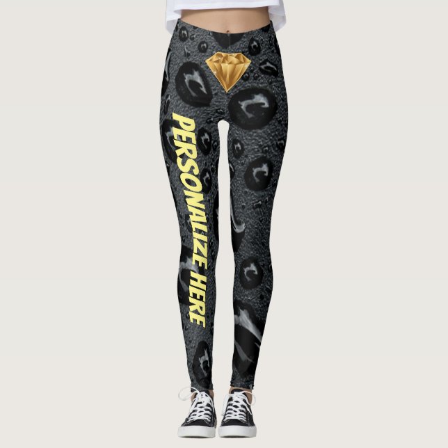 Goldener Diamant in Schwarz, benutzerdefinierter D Leggings (Vorderseite)
