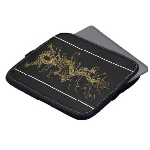 Goldener Drache auf einem schwarz-asiatisch gestal Laptopschutzhülle