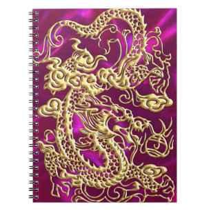 Goldener Drache auf Magenta Satin Print Notizblock
