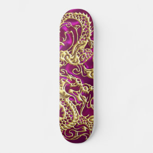 Goldener Drache auf Magenta Satin Print Skateboard