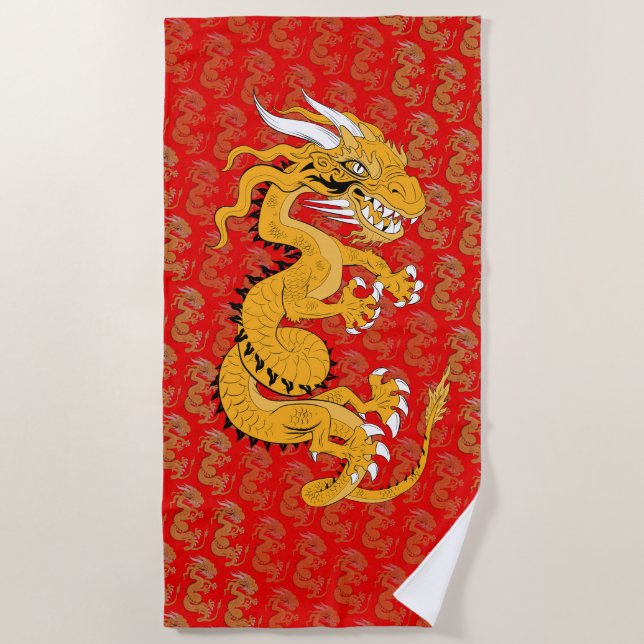 Goldener Drache auf Red Beach Handtuch (Vorderseite)