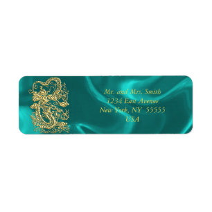 Goldener Drache auf Türkis Satin Print