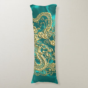 Goldener Drache auf Türkis Satin Print Seitenschläferkissen