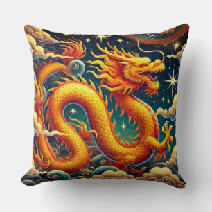 Goldener Drache, der unter verzaubernden Wolken au Kissen