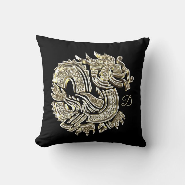 Goldener Drache-elegantes Imitat-Goldfolien-Logo Kissen (Vorderseite)