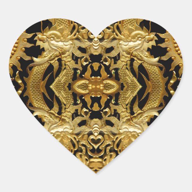 Goldener Drache Herz-Aufkleber (Vorderseite)