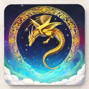 Goldener Drache im kosmischen Himmel Getränkeuntersetzer