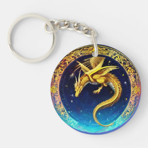 Goldener Drache im kosmischen Himmel Schlüsselanhänger