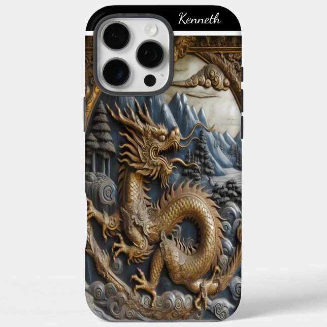 Goldener Drache iPhone 16 Pro Max Hülle (Rückseite)