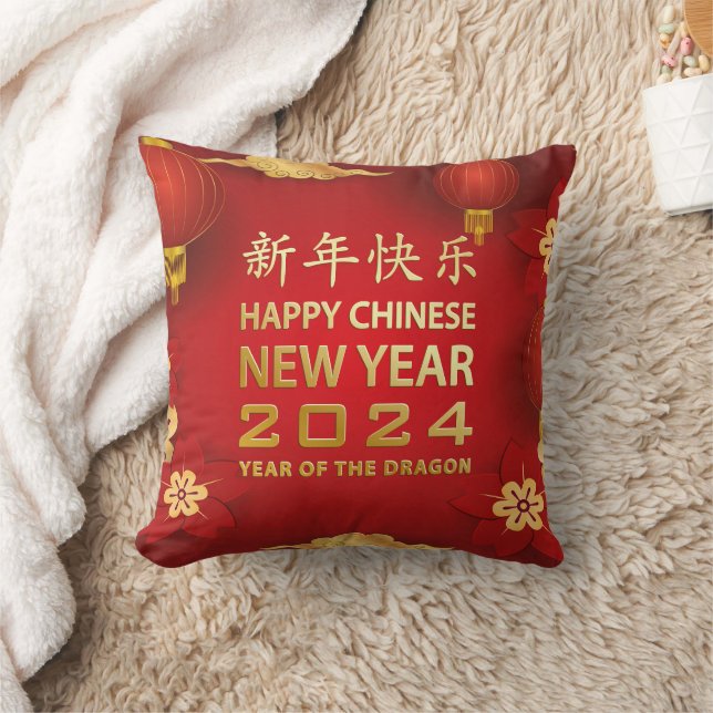 Goldener Drache Lunar Jahr 2024 Kissen (Decke)