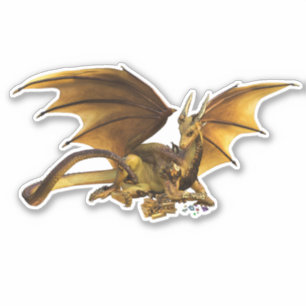 Goldener Drache mit Goldbarren Edelsteine Schatz Aufkleber