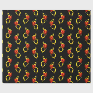Goldener Drache mit großem rotem Herzen Geschenkpapier