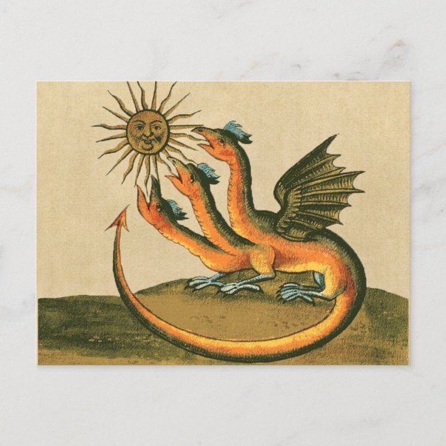 Goldener Drache mit Mond und Sun Sepia Postkarte (Vorderseite)