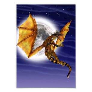 Goldener Drache Mythische Fantasie Kreatur Lila Hi Fotodruck