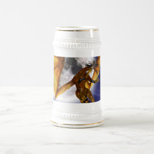 Goldener Drache Mythische Fantasy-Kreatur Lila Him Bierglas