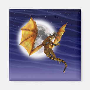 Goldener Drache Mythische Fantasy-Kreatur Lila Him Magnet