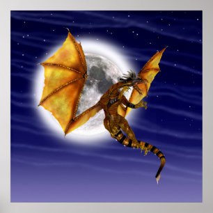 Goldener Drache Mythische Fantasy-Kreatur Lila Him Poster