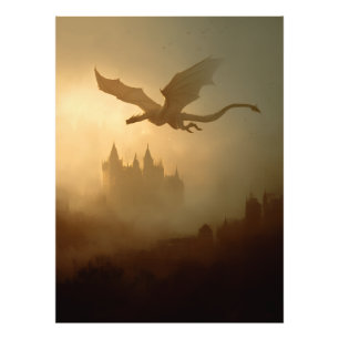 Goldener Drache Nebelschloss Fotodruck