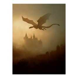 Goldener Drache Nebelschloss Poster