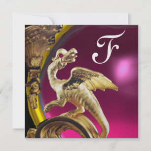 GOLDENER DRACHE PINK FUCHSIA AMETHYST Monogramm Go Einladung