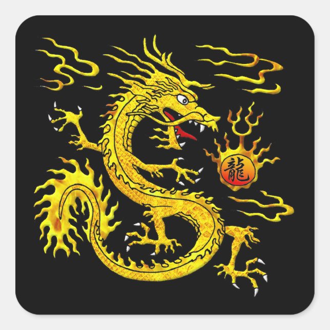 Goldener Drache Quadratischer Aufkleber (Vorderseite)
