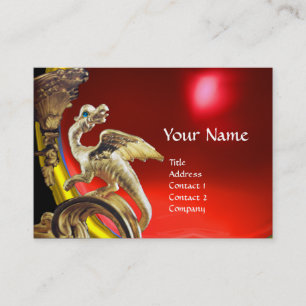 GOLDENER DRACHE ROTER RUBIN Monogramm Visitenkarte