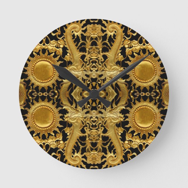 Goldener Drache Runde Wanduhr (Vorderseite)