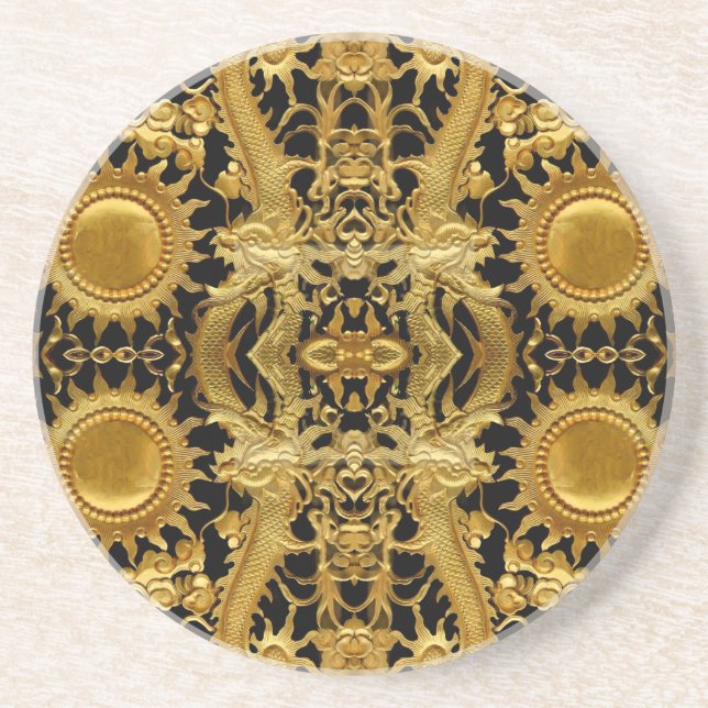 Goldener Drache Sandstein Untersetzer (Vorne)