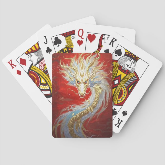 Goldener Drache stürzt durch den Himmel des Christ Spielkarten (Rückseite)