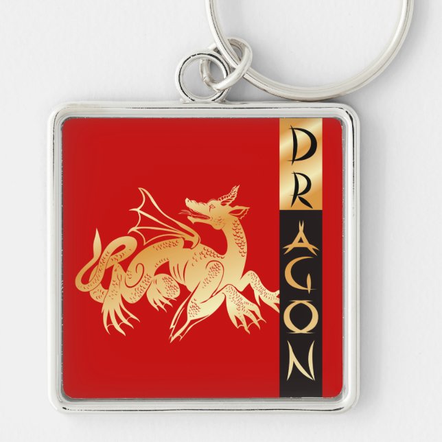 Goldener Drache und Banner Schlüsselanhänger (Vorne)