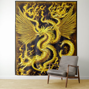 Goldener Drache Wandteppich