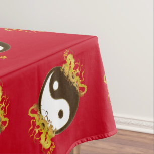 Goldener Drache Yin Yang Tischdecke
