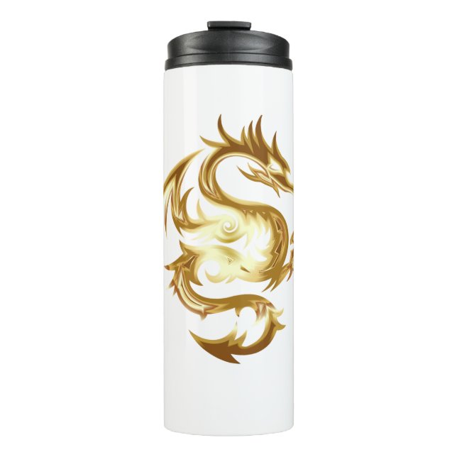 Goldener Drachemotiventwurf Thermosbecher (Vorderseite)