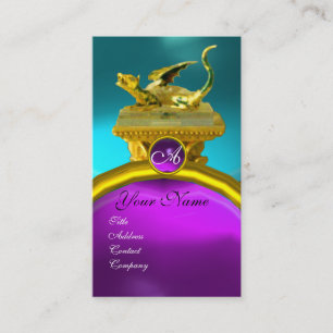 GOLDENER DRACHEN-EDELSTEIN-MONOGRAMM, blau violett Visitenkarte