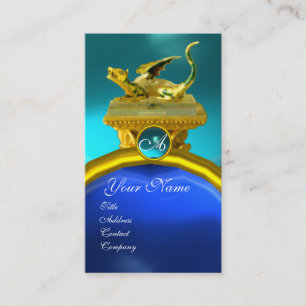 GOLDENER DRACHEN-EDELSTEIN-MONOGRAMM, gelber blaue Visitenkarte