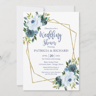 Goldener Dusty Blue Floral Polterabend Einladung