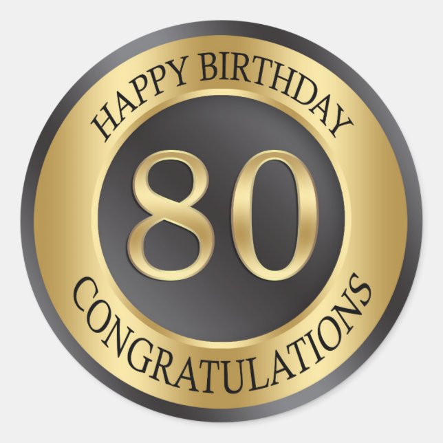 Goldener Effekt 80. Geburtstag Runder Aufkleber (Vorderseite)