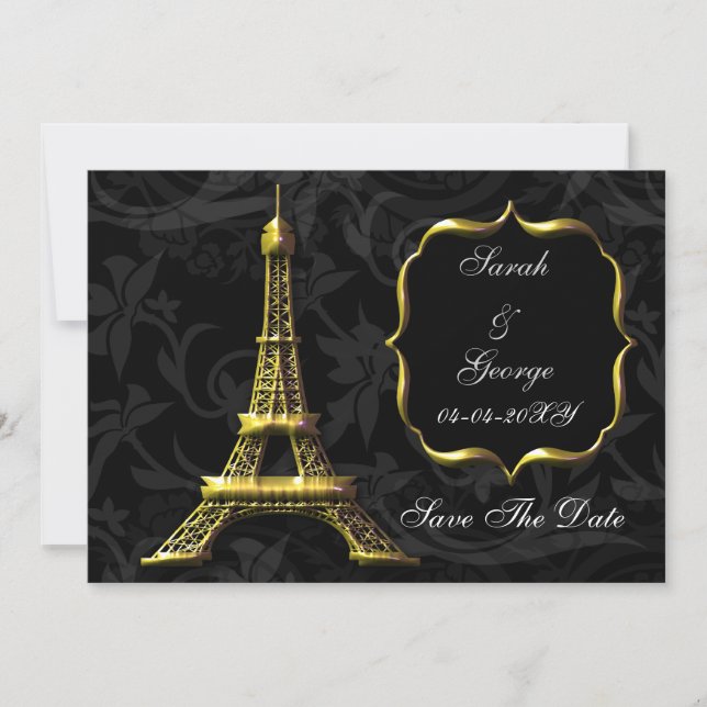 Goldener Eiffelturm Französische Hochzeit Retten S Save The Date (Vorderseite)
