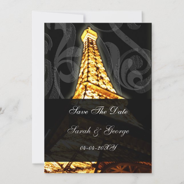 Goldener Eiffelturm Französische Hochzeit Retten S Save The Date (Vorderseite)